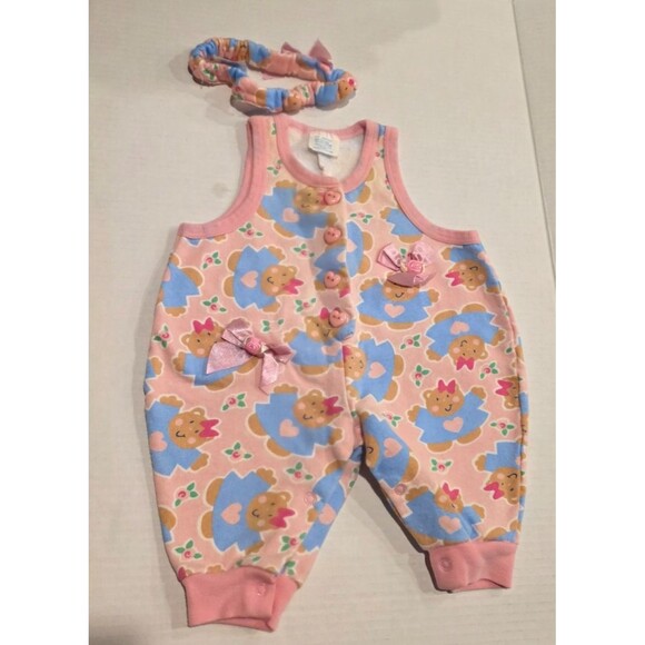 Vintage 1990s Baby Romper with Headband, Pink with Teddy Bears 6-9 Months - Picture 3 of 8